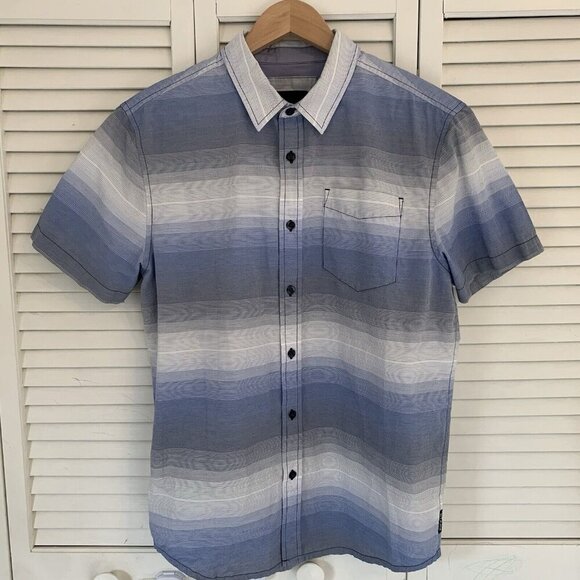 PRANA Button Up Shirt Tamarack Stripe Mens M Short Sleeve Pocket Collar Outdoor - Picture 1 of 10
